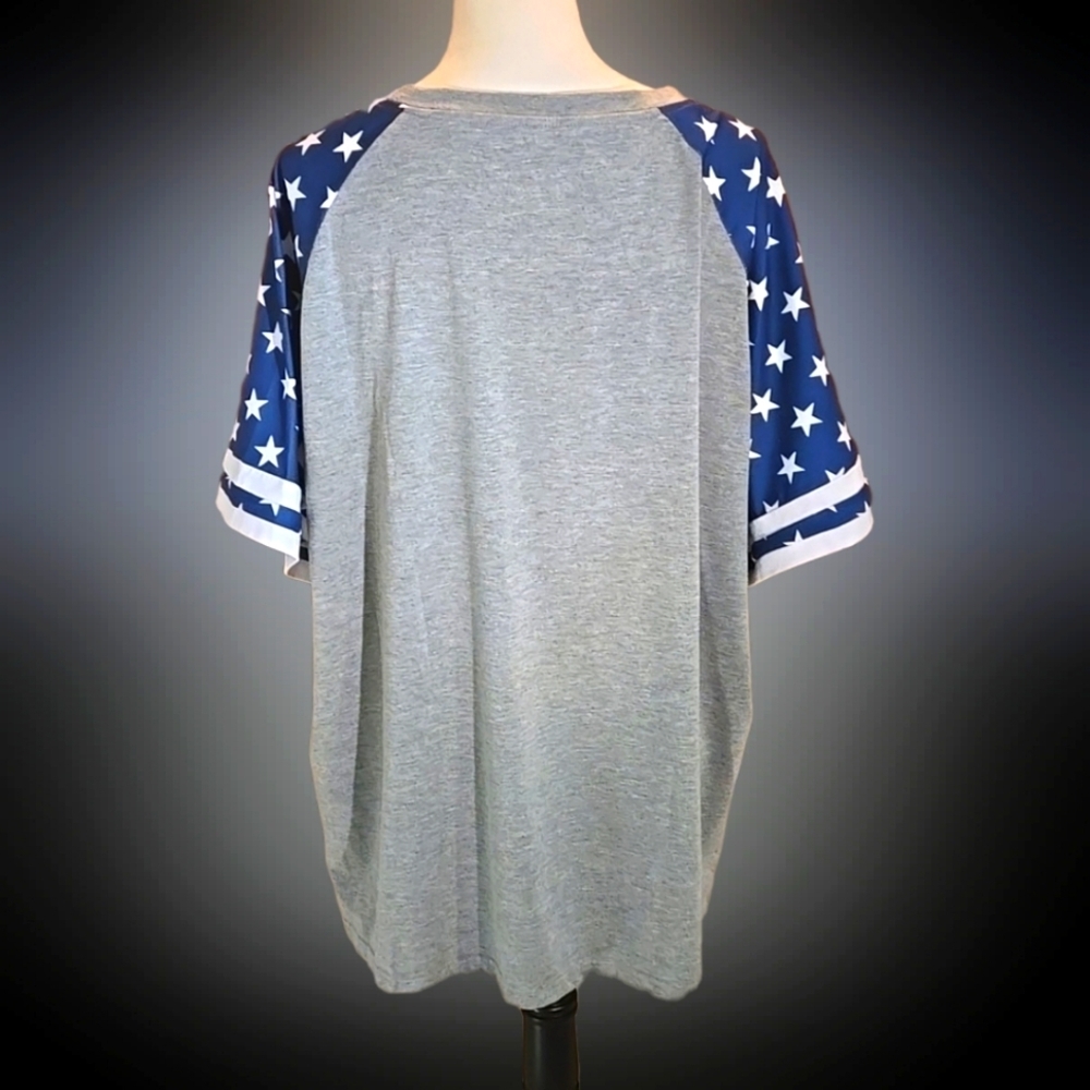 4XL Gray and Blue Star Print Women's Short Sleeve Tee - Picture 4 of 10